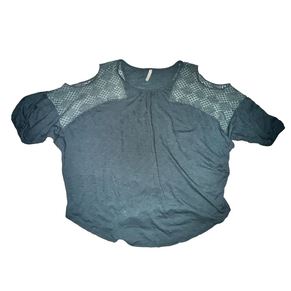 XCVI Cold Shoulder Top Blouse Womens Size XS Green Sheer Sleeve Detail Oversized